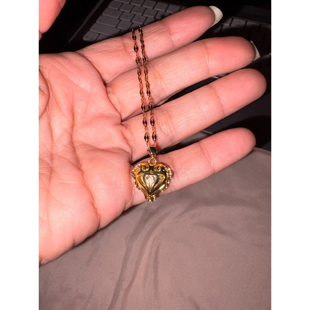 Gold-Toned Heart Pendant Necklace with Purple Stone
